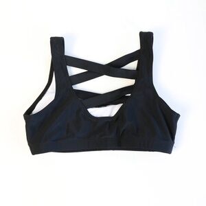 Shein sports bra criss cross back black athletic top workout gym light support S